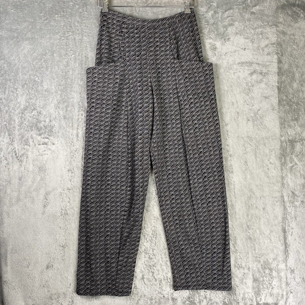 Matthildur Pants Womens Sz S Grey Black Zen Print Artsy French Terry Zip Pockets